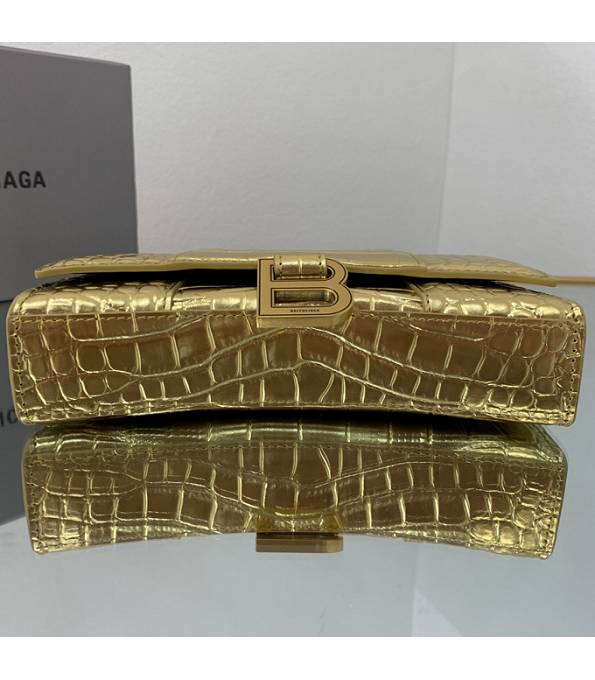 Balenciaga Golden Original Croc Veins Leather Wallet On Chain Hourglass Bag-7