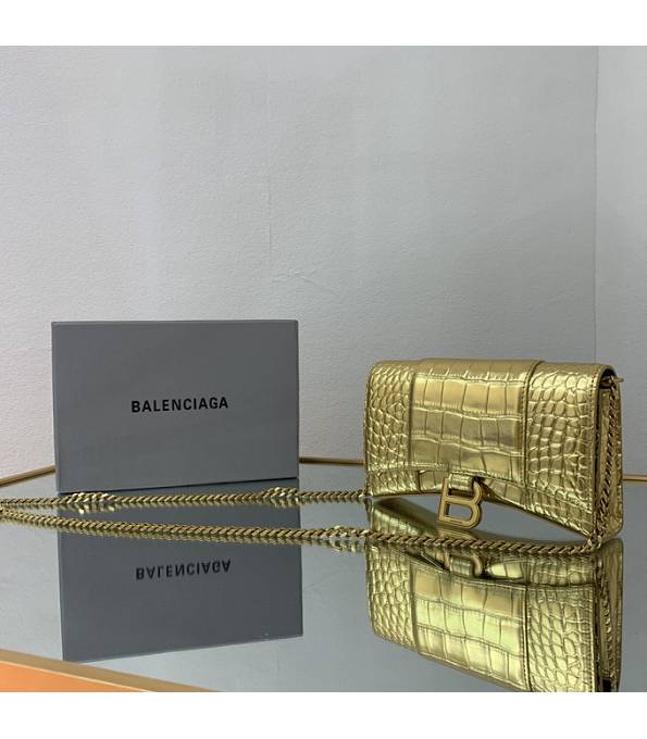 Balenciaga Golden Original Croc Veins Leather Wallet On Chain Hourglass Bag-8