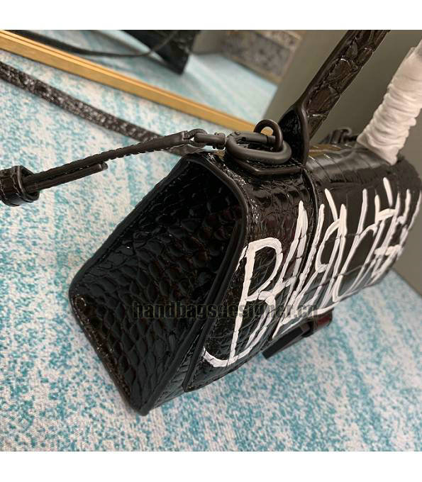 Balenciaga Graffiti Black Original Croc Veins Calfskin Black Metal 19cm Hourglass Bag-2