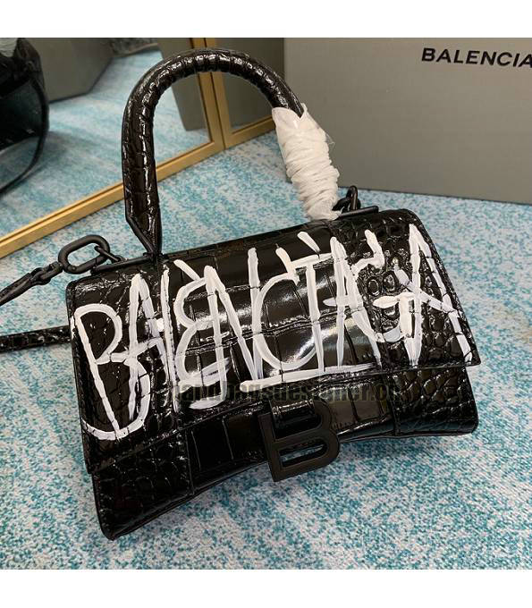 Balenciaga Graffiti Black Original Croc Veins Calfskin Black Metal 19cm Hourglass Bag-4