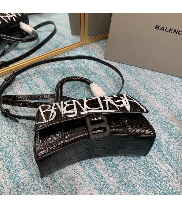 Balenciaga Graffiti Black Original Croc Veins Calfskin Black Metal 19cm Hourglass Bag-8