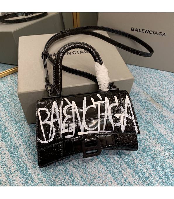 Balenciaga Graffiti Black Original Croc Veins Calfskin Black Metal 19cm Hourglass Bag