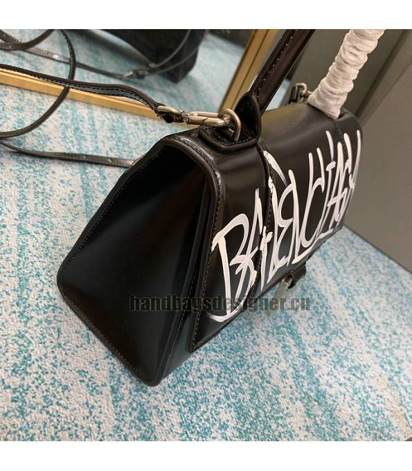 Balenciaga Graffiti Black Original Plain Veins Calfskin Silver Metal 23cm Hourglass Bag-2