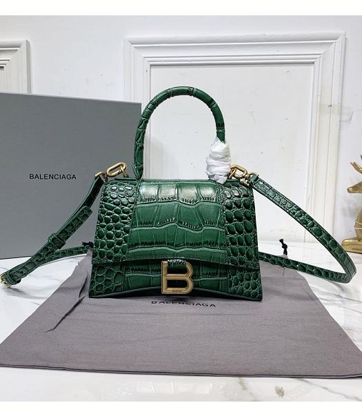 Balenciaga Green Croc Veins Real Leather 19cm Hourglass Bag