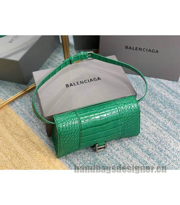 Balenciaga Green Original Croc Veins Leather Silver Metal 25cm Hourglass Belt Shoulder Bag-2