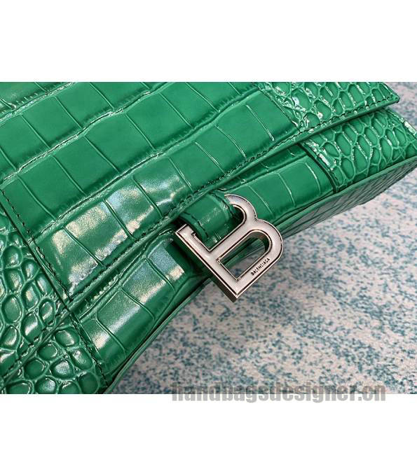 Balenciaga Green Original Croc Veins Leather Silver Metal 25cm Hourglass Belt Shoulder Bag-4