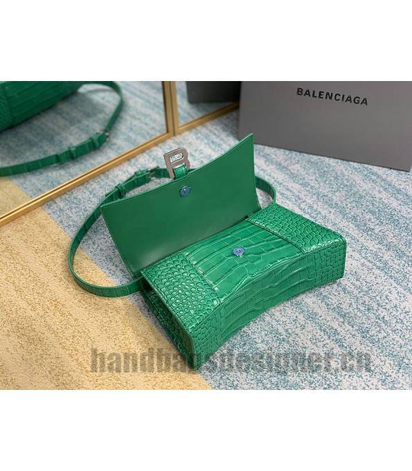 Balenciaga Green Original Croc Veins Leather Silver Metal 25cm Hourglass Belt Shoulder Bag-5