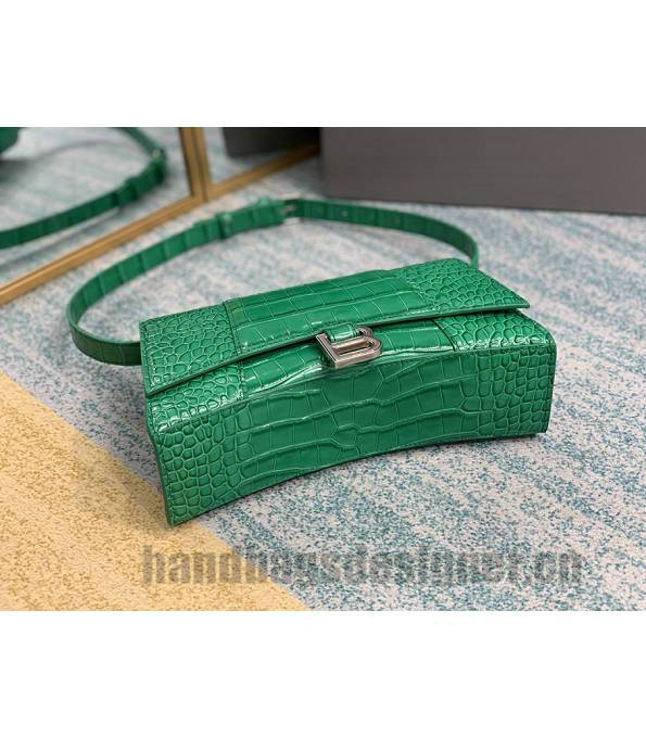Balenciaga Green Original Croc Veins Leather Silver Metal 25cm Hourglass Belt Shoulder Bag-7