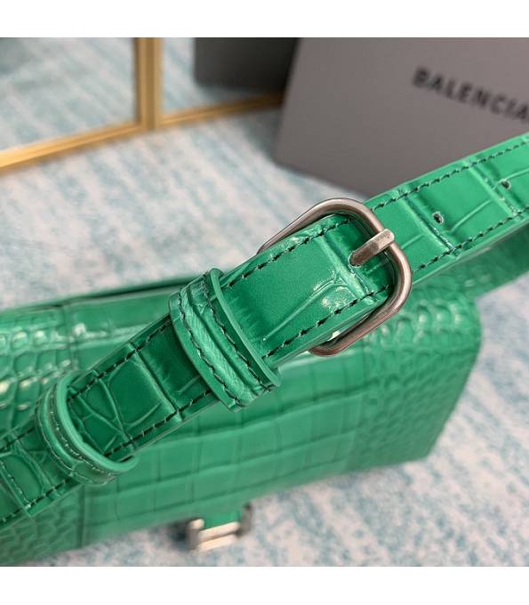 Balenciaga Green Original Croc Veins Leather Silver Metal 25cm Hourglass Belt Shoulder Bag-8