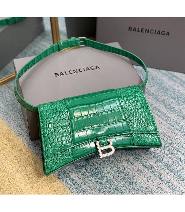 Balenciaga Green Original Croc Veins Leather Silver Metal 25cm Hourglass Belt Shoulder Bag