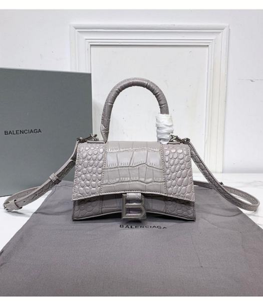 Balenciaga Grey Croc Veins Real Leather 19cm Hourglass Bag
