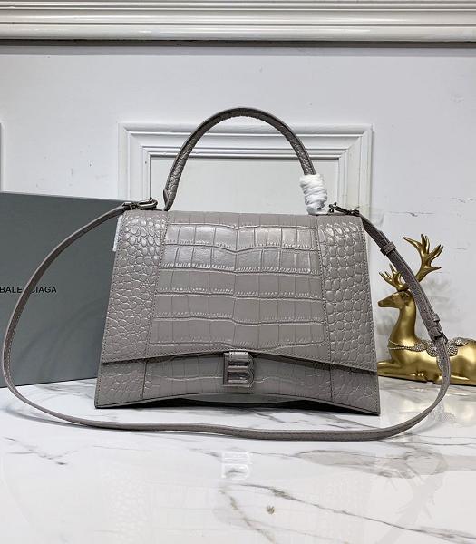 Balenciaga Grey Croc Veins Real Leather 32cm Hourglass Bag