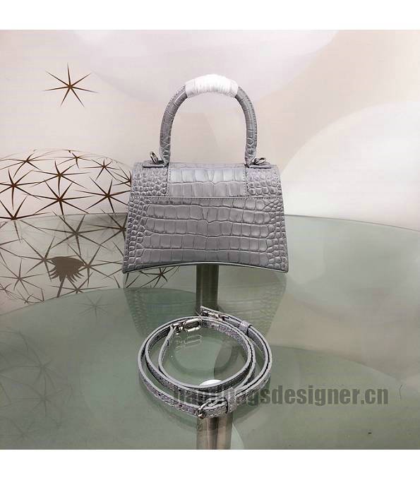 Balenciaga Grey Original Croc Veins Calfakin Leather Silver Buckle 23cm Hourglass Bag-2