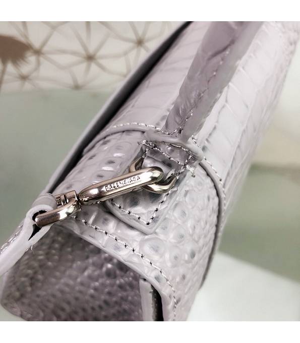 Balenciaga Grey Original Croc Veins Calfakin Leather Silver Buckle 23cm Hourglass Bag-3