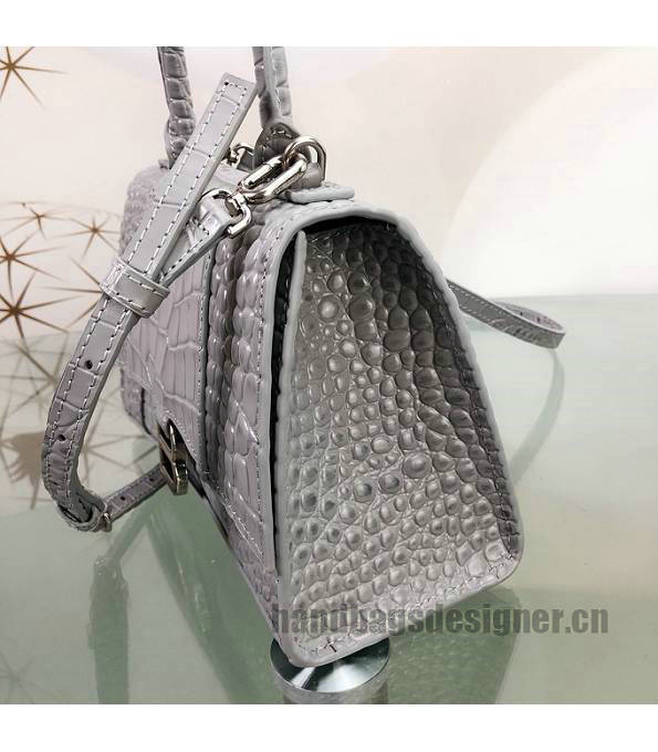 Balenciaga Grey Original Croc Veins Calfakin Leather Silver Buckle 23cm Hourglass Bag-4
