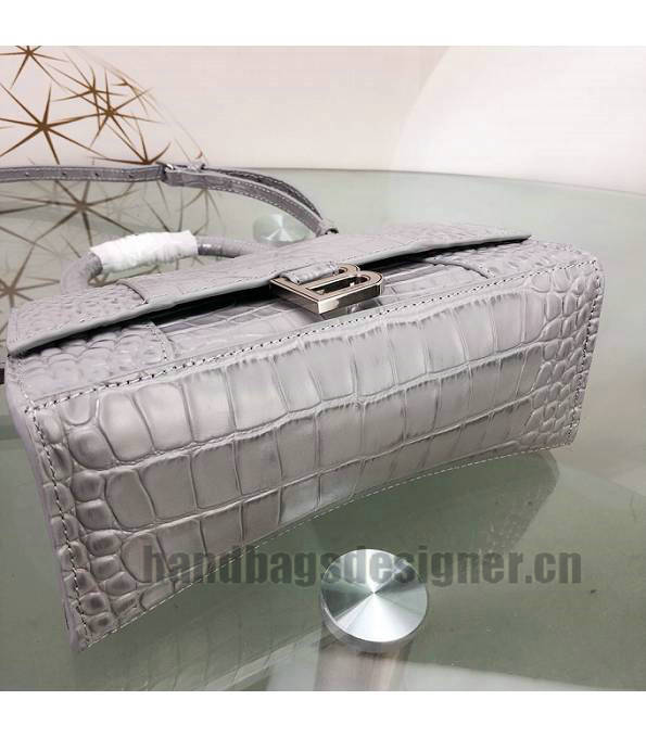 Balenciaga Grey Original Croc Veins Calfakin Leather Silver Buckle 23cm Hourglass Bag-5