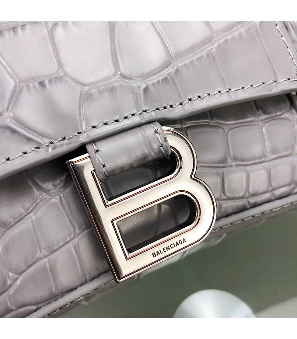 Balenciaga Grey Original Croc Veins Calfakin Leather Silver Buckle 23cm Hourglass Bag-6