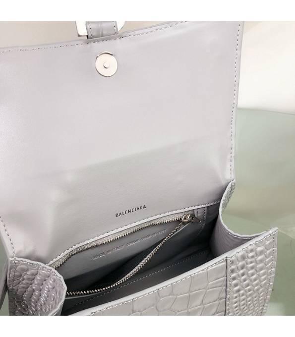 Balenciaga Grey Original Croc Veins Calfakin Leather Silver Buckle 23cm Hourglass Bag-8