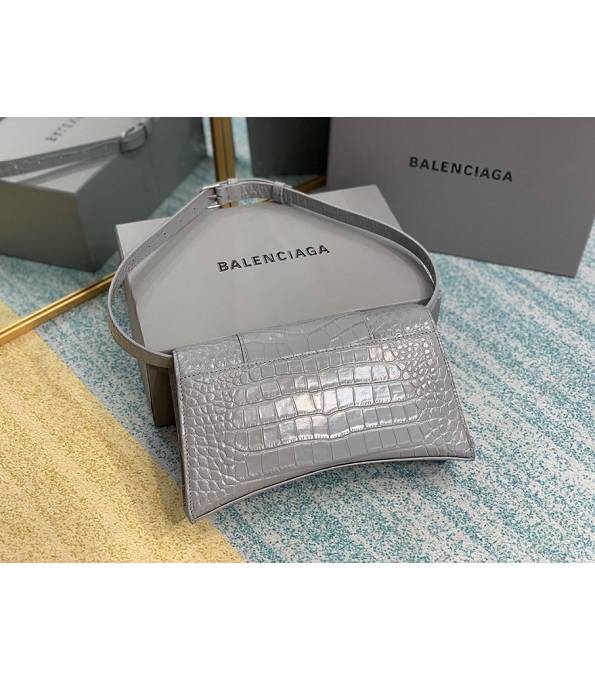 Balenciaga Grey Original Croc Veins Leather Silver Metal 25cm Hourglass Belt Shoulder Bag-1