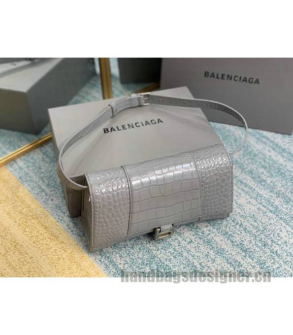 Balenciaga Grey Original Croc Veins Leather Silver Metal 25cm Hourglass Belt Shoulder Bag-2