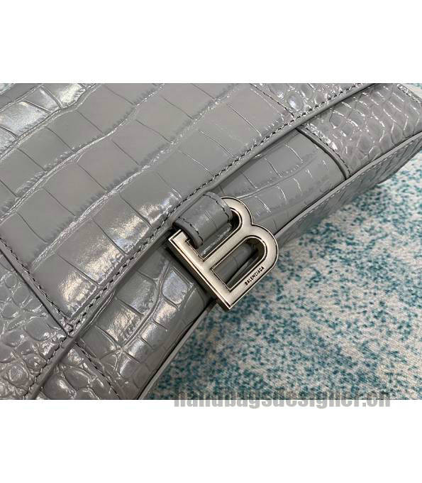 Balenciaga Grey Original Croc Veins Leather Silver Metal 25cm Hourglass Belt Shoulder Bag-4