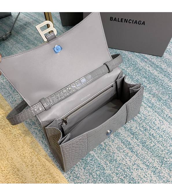 Balenciaga Grey Original Croc Veins Leather Silver Metal 25cm Hourglass Belt Shoulder Bag-6