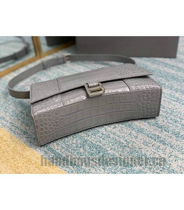 Balenciaga Grey Original Croc Veins Leather Silver Metal 25cm Hourglass Belt Shoulder Bag-7