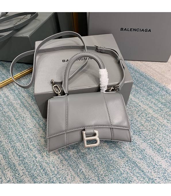 Balenciaga Grey Original Plain Veins Calfskin Leather 19cm Hourglass Bag