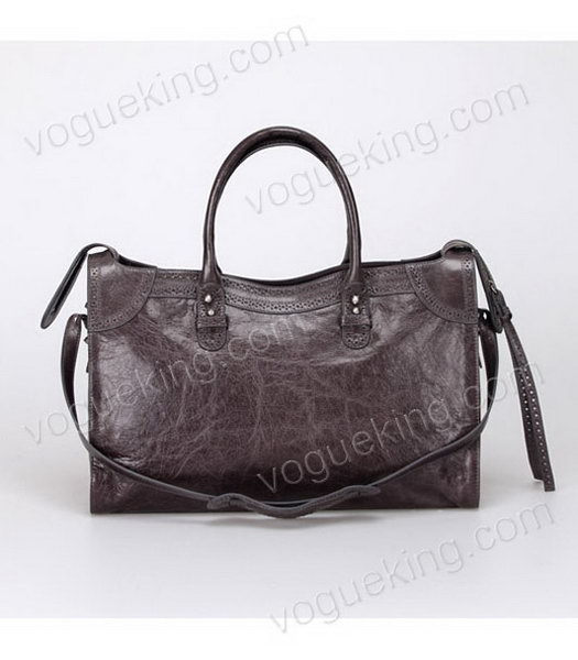 Balenciaga Handbag Dark Grey Imported Oil Leather Pearl Silver Nails-2