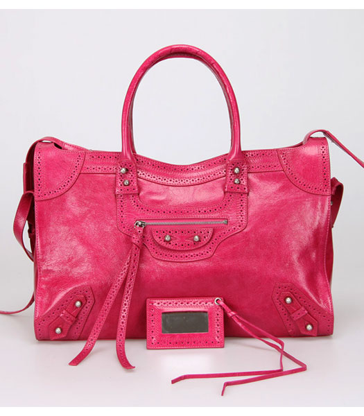 Balenciaga Handbag Pink Imported Oil Leather Pearl Silver Nails