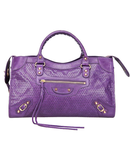 Balenciaga Handbag Purple Oil Leather With Golden Nails