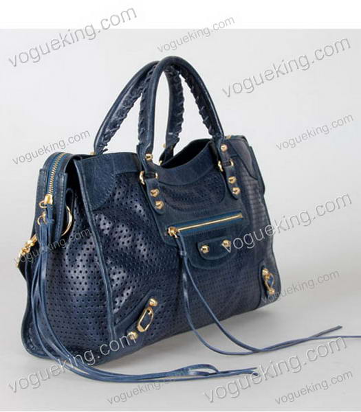 Balenciaga Handbag Sapphire Blue Oil Leather With Golden Nails-1