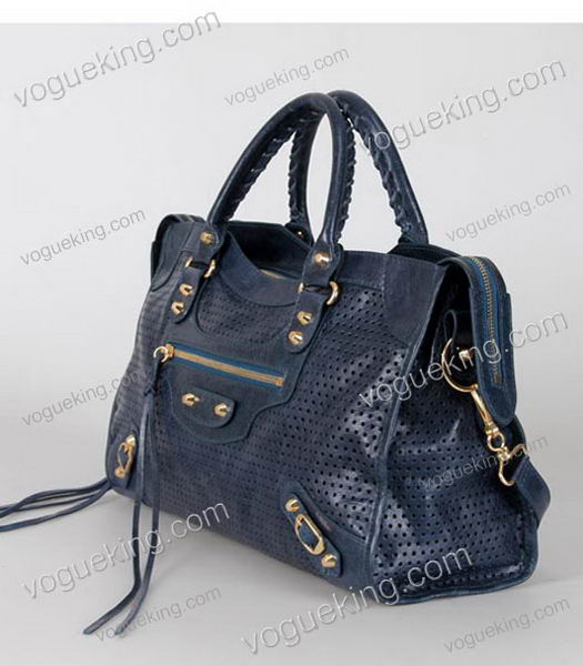 Balenciaga Handbag Sapphire Blue Oil Leather With Golden Nails-2