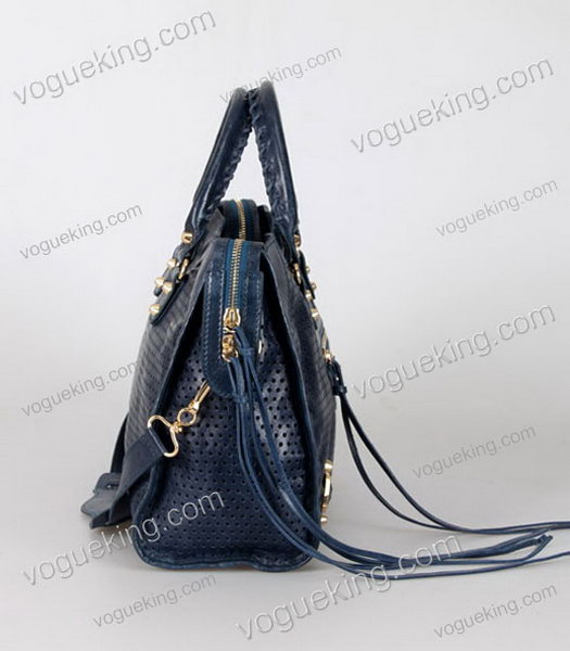 Balenciaga Handbag Sapphire Blue Oil Leather With Golden Nails-3