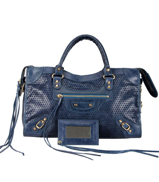 Balenciaga Handbag Sapphire Blue Oil Leather With Golden Nails