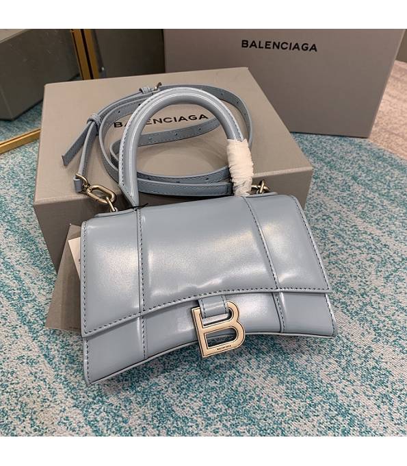 Balenciaga Haze Blue Original Plain Veins Calfskin Silver Metal 19cm Hourglass Bag