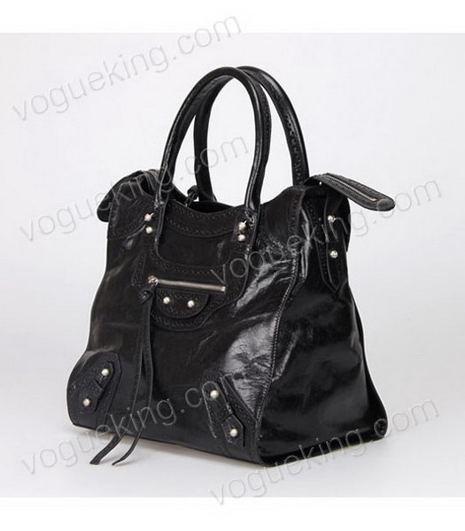 Balenciaga Hyacinth Import Black Leather Bag Pearl Silver Nails-1