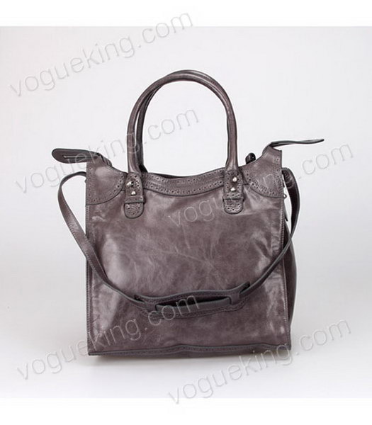 Balenciaga Hyacinth Import Dark Grey Oil Leather Bag Pearl Silver Nails-2