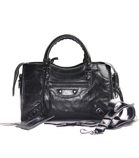 Balenciaga Imported Leather Motorcycle Bag in Black