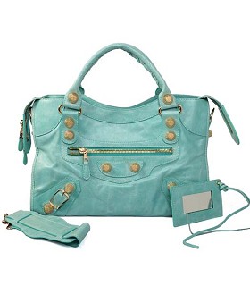 Balenciaga Imported Leather Motorcycle Bag in Lake Green