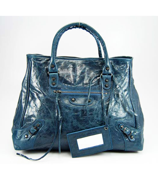 Balenciaga Lambskin Tote Bag Sapphire Blue
