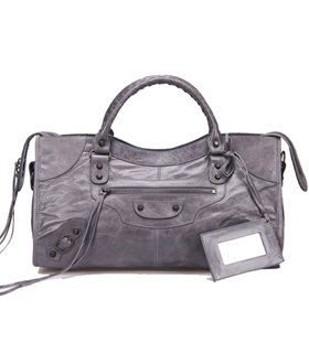 Balenciaga Large Part-Time Bag in Dark Grey Original Leather With Small Nails