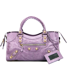 Balenciaga Large Part-Time Bag in Eggplant Purple Original Leather With Golden Nails