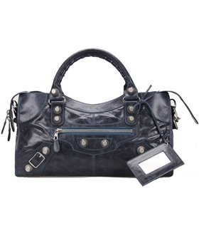 Balenciaga Large Part-Time Bag in Sapphire Blue Original Leather With White Nails