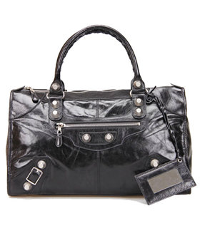 Balenciaga Le Dix Motorcycle Work Bag With Black Leather White Nails