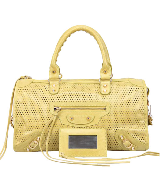Balenciaga Maxi Twiggy Satchel Bag In Yellow Imported Oil Wax Leather 