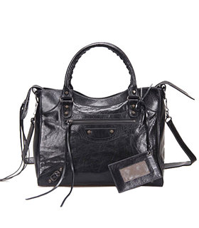 Balenciaga Medium Handbag in Black Imported Oil Leather
