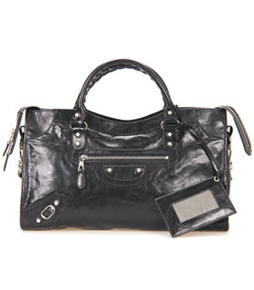 Balenciaga Motorcycle City Bag in Black Imported Leather Flower Nails