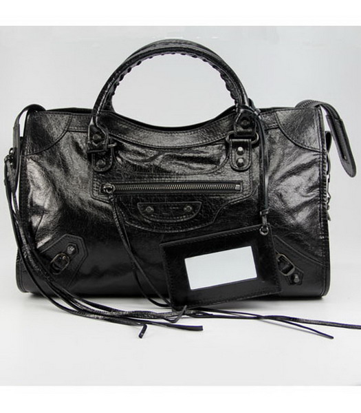 Balenciaga Motorcycle City Bag in Black Oil Leather