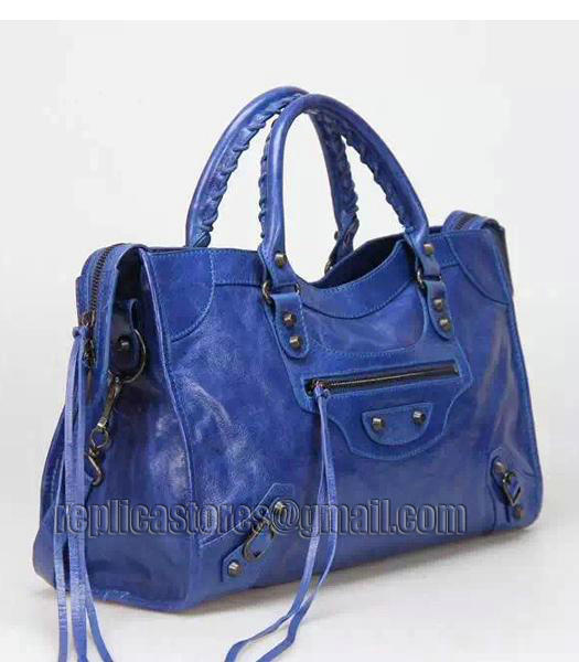 Balenciaga Motorcycle City Bag in Blue Imported Leather Gun Nails-1